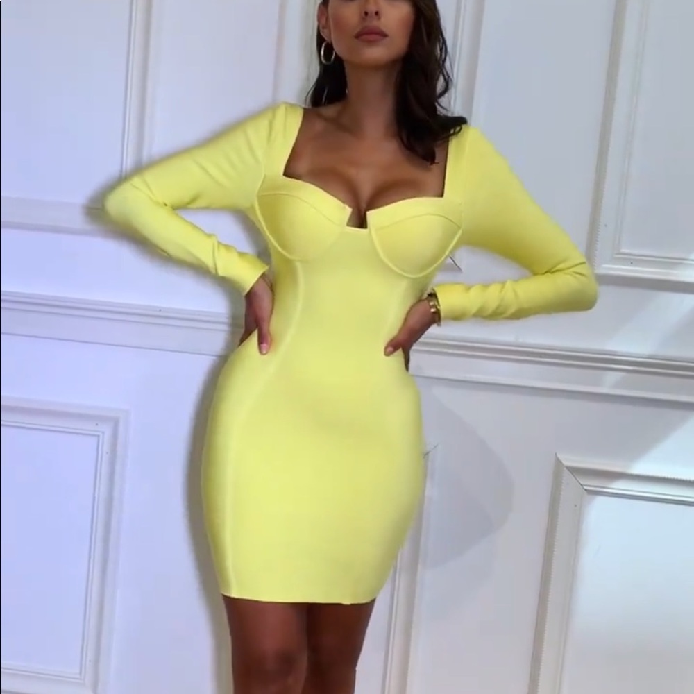 MISS CIRCLE YELLOW BANDAGE MINI DRESS - XS - Picture 3 of 6